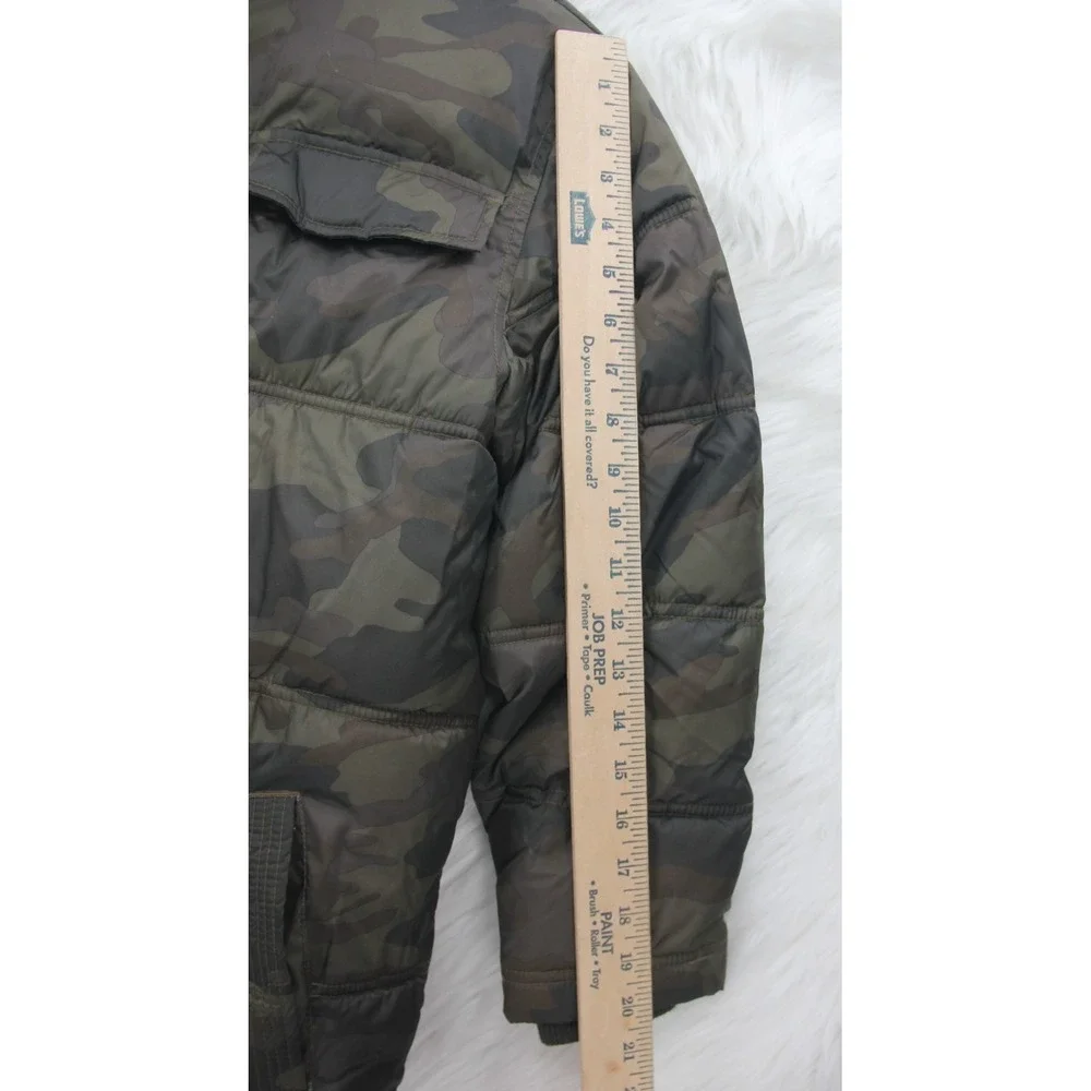 Old Navy Childrens Fur Trimmed Hooded Puffer Jacket L 10-12 Green Camo Boys Coat
